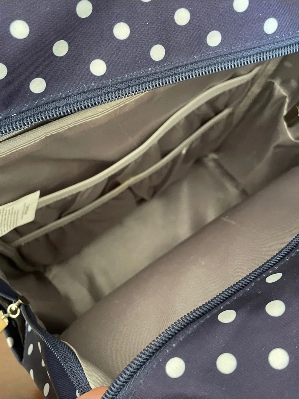 Ju-Ju-Be Duchess Navy Blue and White Polka Dot Midi Backpack Diaper Bag EUC